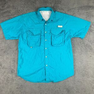 VTG Columbia PFG Men’s M Fishing Shirt Vented Short Sleeve Blue Teal Utility